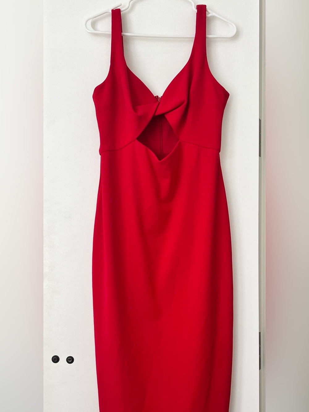 Aqua Red Twist-Front Midi Dress